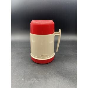 Vintage Thermos Vacuum Jar Model #6002 Red & Beige 10 Oz Wide Mouth Complete